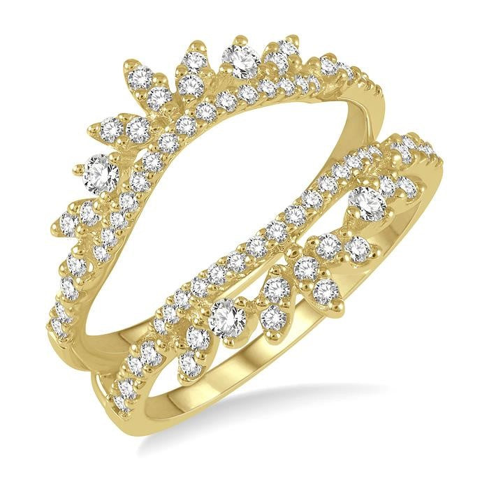 1/2 Ctw Pod Accent Crown Round Cut Diamond Insert Ring in 14K Yellow Gold