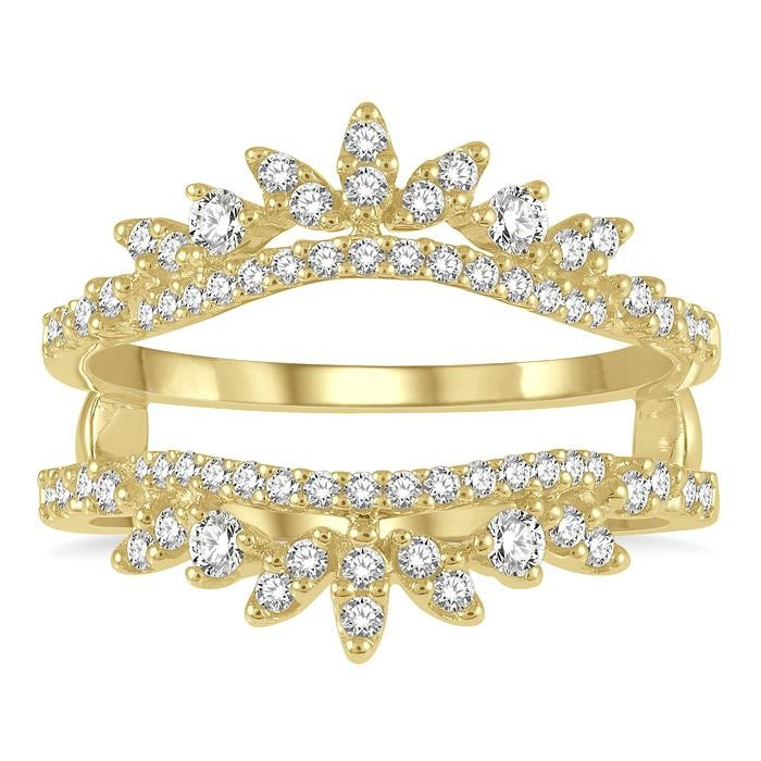 1/2 Ctw Pod Accent Crown Round Cut Diamond Insert Ring in 14K Yellow Gold