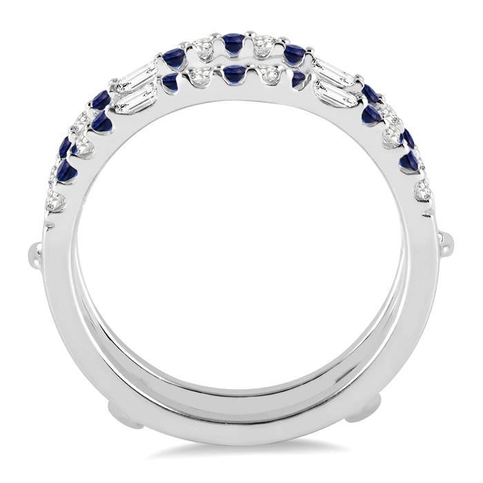 1.55 MM Sapphire and 1/3 Ctw Round Cut Diamond & Baguette Precious Insert Ring in 14K White Gold