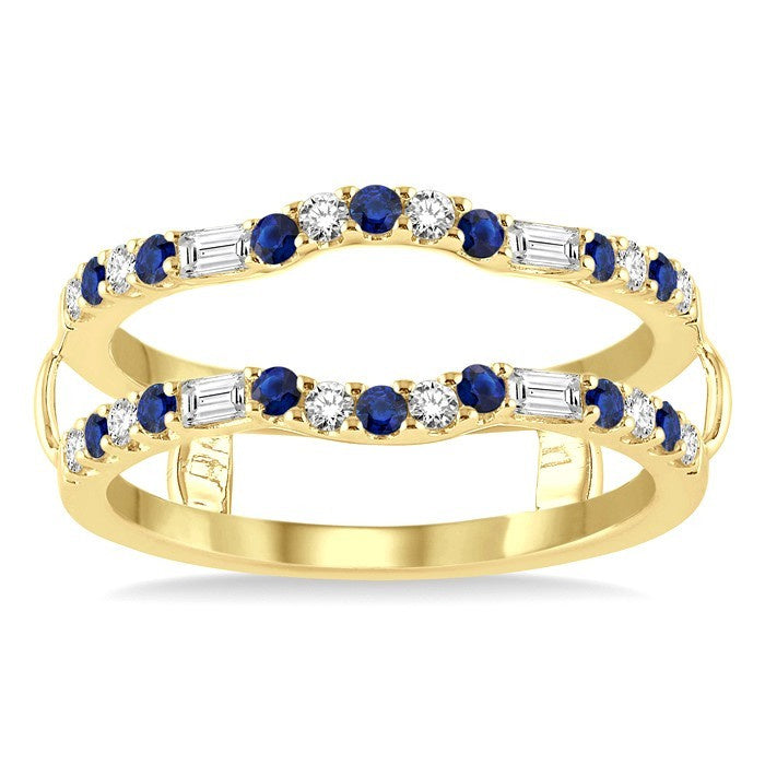 1.55 MM Round Shape Sapphire and 1/3 Ctw Baguette and Round Cut Diamond Precious Insert Ring in 14K Yellow Gold