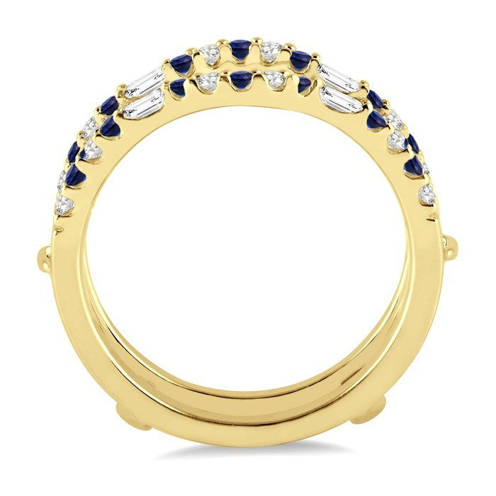 1.55 MM Round Shape Sapphire and 1/3 Ctw Baguette and Round Cut Diamond Precious Insert Ring in 14K Yellow Gold