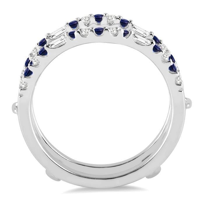 1.55 MM Sapphire and 1/3 Ctw Round Cut Diamond & Baguette Precious Insert Ring in 14K White Gold
