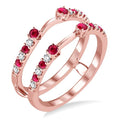 2 MM & 1.5 MM Ruby and 1/5 Ctw Round Cut Diamond Precious Insert Ring in 14K Rose Gold