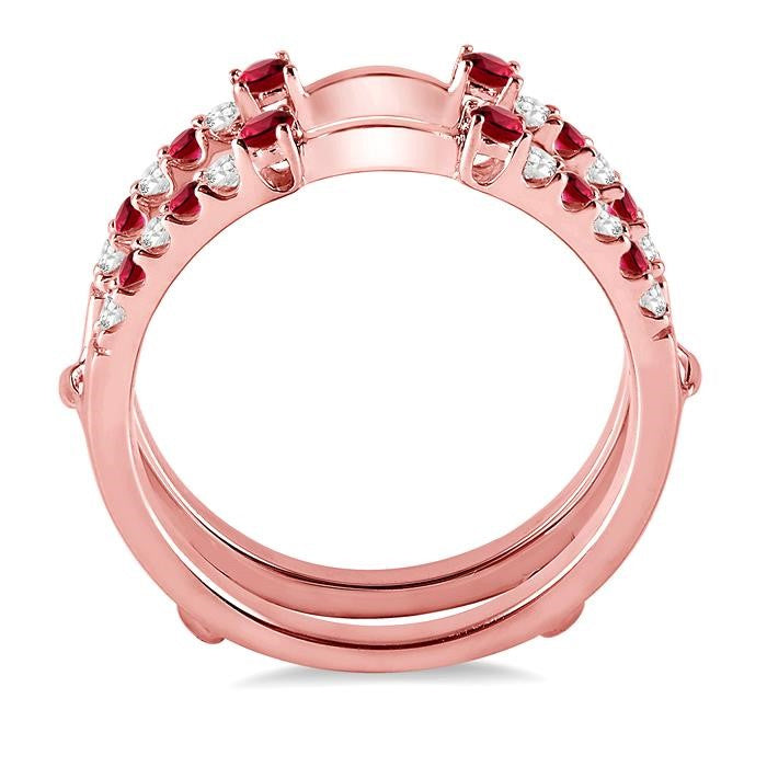 2 MM & 1.5 MM Ruby and 1/5 Ctw Round Cut Diamond Precious Insert Ring in 14K Rose Gold