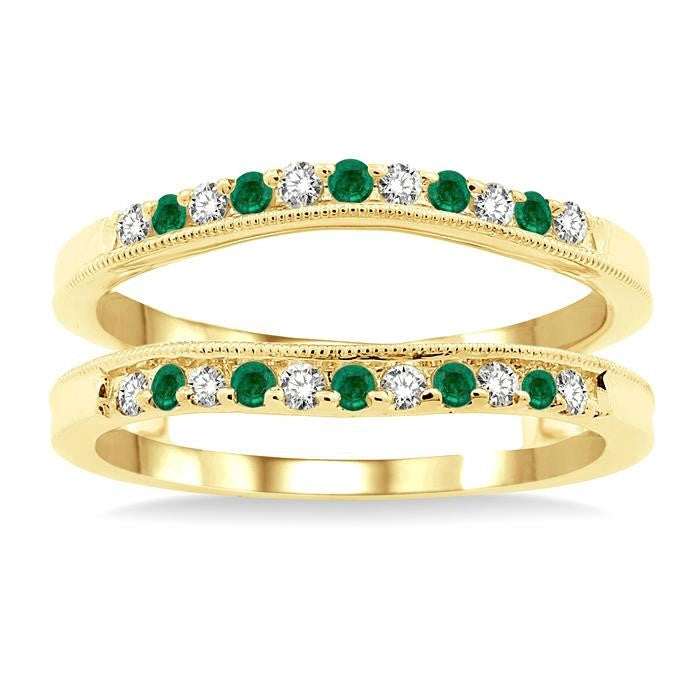 1.45 MM Emerald and 1/6 Ctw Round Cut Diamond Precious Insert Ring in 14K Yellow Gold