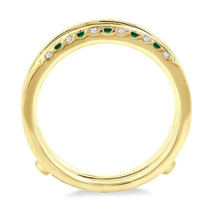 1.45 MM Emerald and 1/6 Ctw Round Cut Diamond Precious Insert Ring in 14K Yellow Gold