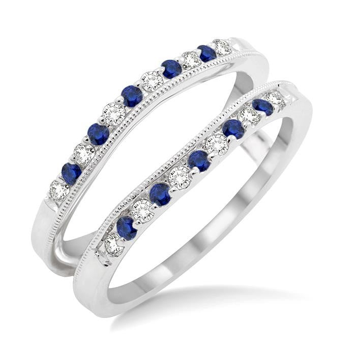 1.45 MM Sapphire and 1/6 Ctw Round Cut Diamond Precious Insert Ring in 14K White Gold