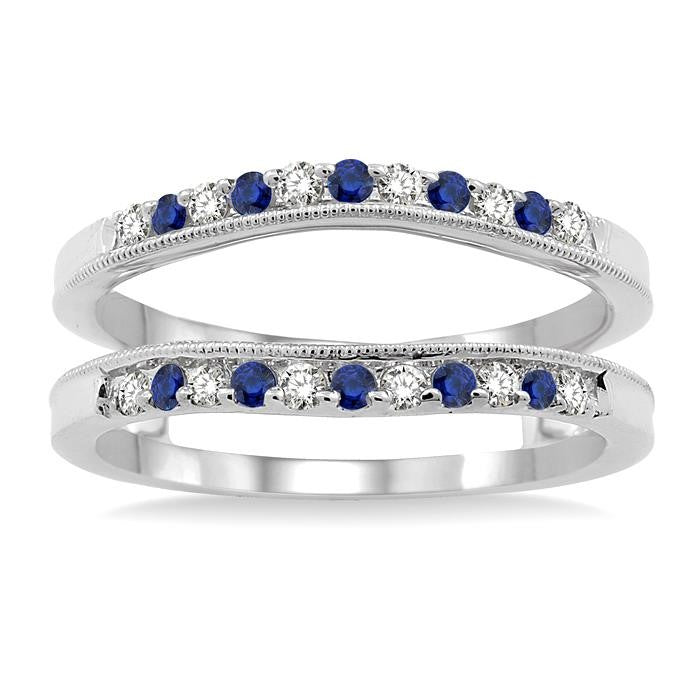 1.45 MM Sapphire and 1/6 Ctw Round Cut Diamond Precious Insert Ring in 14K White Gold