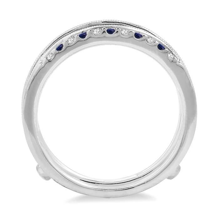 1.45 MM Sapphire and 1/6 Ctw Round Cut Diamond Precious Insert Ring in 14K White Gold