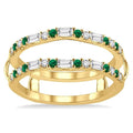 1.5 MM Emerald & 1/3 Ctw Baguette and Round Cut Diamond Insert Precious Ring in 14K Yellow Gold