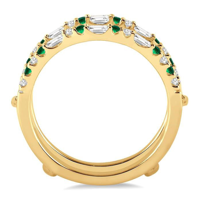 1.5 MM Emerald & 1/3 Ctw Baguette and Round Cut Diamond Insert Precious Ring in 14K Yellow Gold