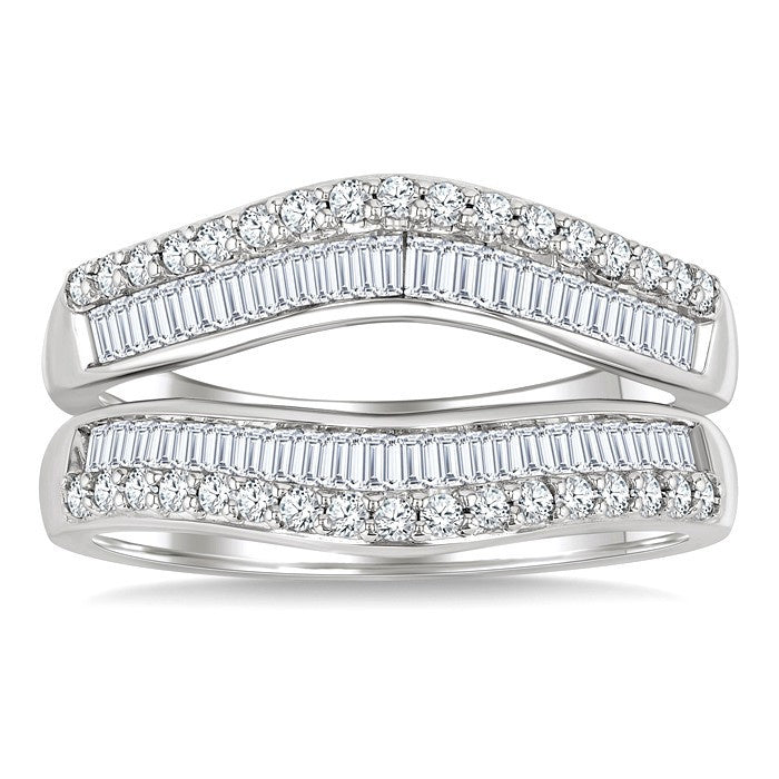 1 1/10 Ctw Baguette and Round Cut Diamond Insert Ring in 14K White Gold