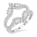 3/4 Ctw Chevron Center Baguette and Round Cut Diamond Insert Ring in 14K White Gold