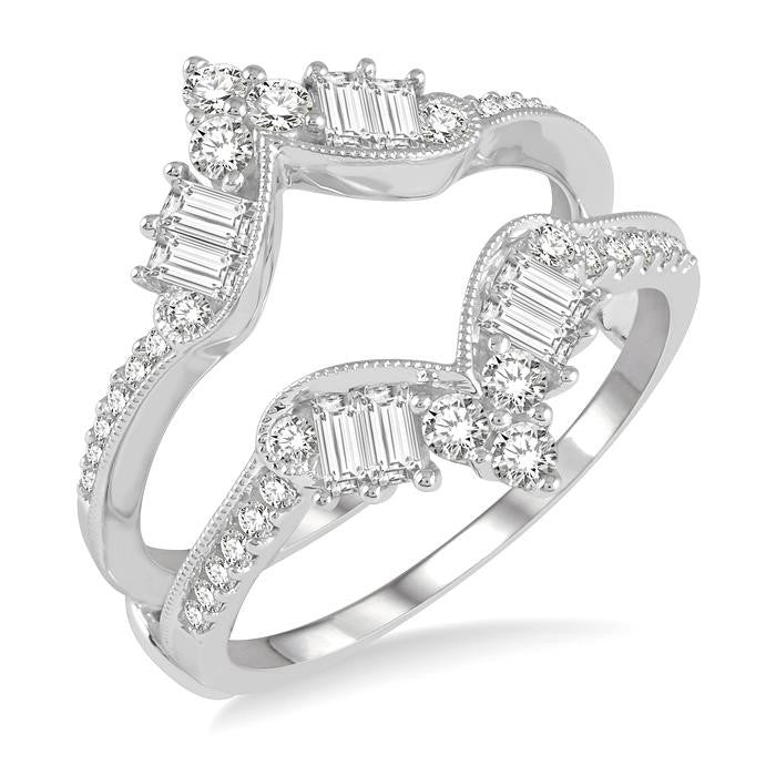 3/4 Ctw Chevron Center Baguette and Round Cut Diamond Insert Ring in 14K White Gold