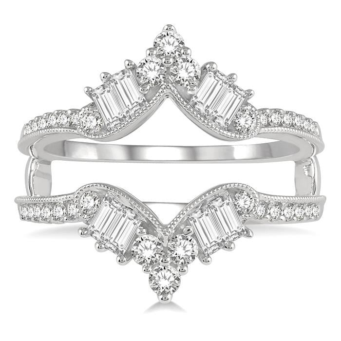 3/4 Ctw Chevron Center Baguette and Round Cut Diamond Insert Ring in 14K White Gold