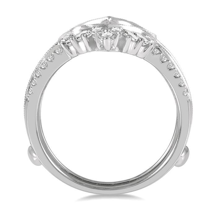 3/4 Ctw Chevron Center Baguette and Round Cut Diamond Insert Ring in 14K White Gold