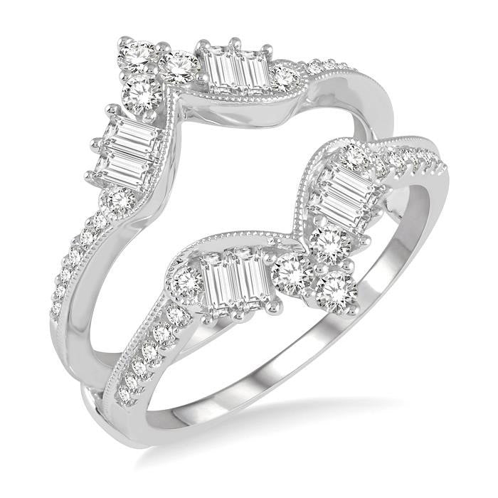 3/4 Ctw Chevron Center Baguette and Round Cut Diamond Insert Ring in 14K White Gold