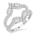 3/4 Ctw Chevron Center Baguette and Round Cut Diamond Insert Ring in 14K White Gold