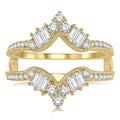 3/4 Ctw Chevron Center Baguette and Round Cut Diamond Insert Ring in 14K Yellow Gold