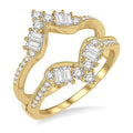 3/4 Ctw Chevron Center Baguette and Round Cut Diamond Insert Ring in 14K Yellow Gold