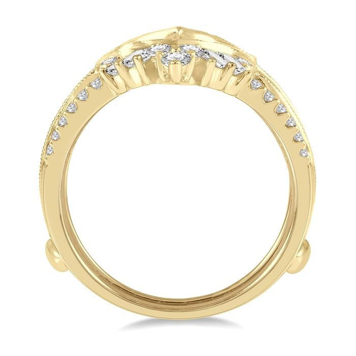 3/4 Ctw Chevron Center Baguette and Round Cut Diamond Insert Ring in 14K Yellow Gold