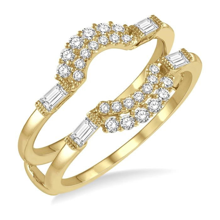 1/2 Ctw Double Arch Baguette and Round Cut Diamond Insert Ring in 14K Yellow Gold
