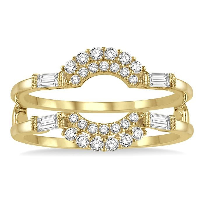 1/2 Ctw Double Arch Baguette and Round Cut Diamond Insert Ring in 14K Yellow Gold