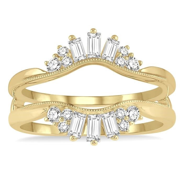 1/2 Ctw Curved Center Baguette Tower and Round Cut Diamond Insert Ring in 14K Yellow Gold