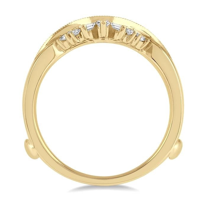 1/2 Ctw Curved Center Baguette Tower and Round Cut Diamond Insert Ring in 14K Yellow Gold