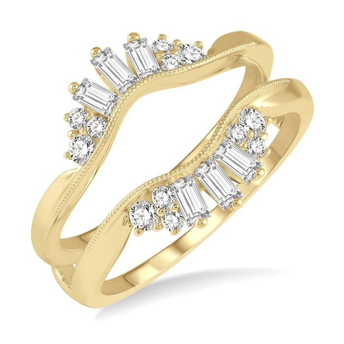 1/2 Ctw Curved Center Baguette Tower and Round Cut Diamond Insert Ring in 14K Yellow Gold