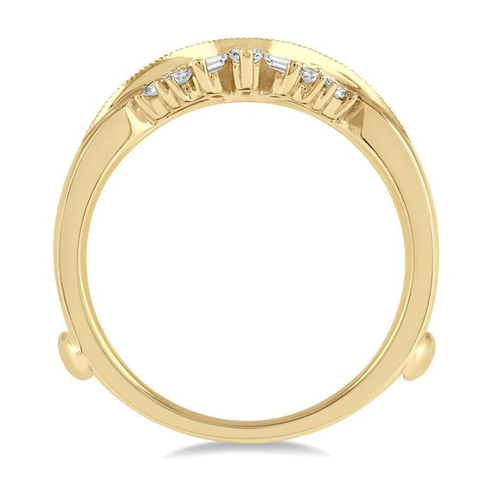 1/2 Ctw Curved Center Baguette Tower and Round Cut Diamond Insert Ring in 14K Yellow Gold