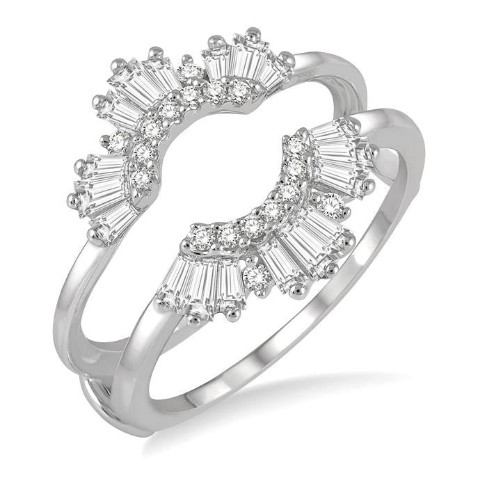 5/8 Ctw Arched Baguette and Round Cut Diamond Insert Ring in 14K White Gold