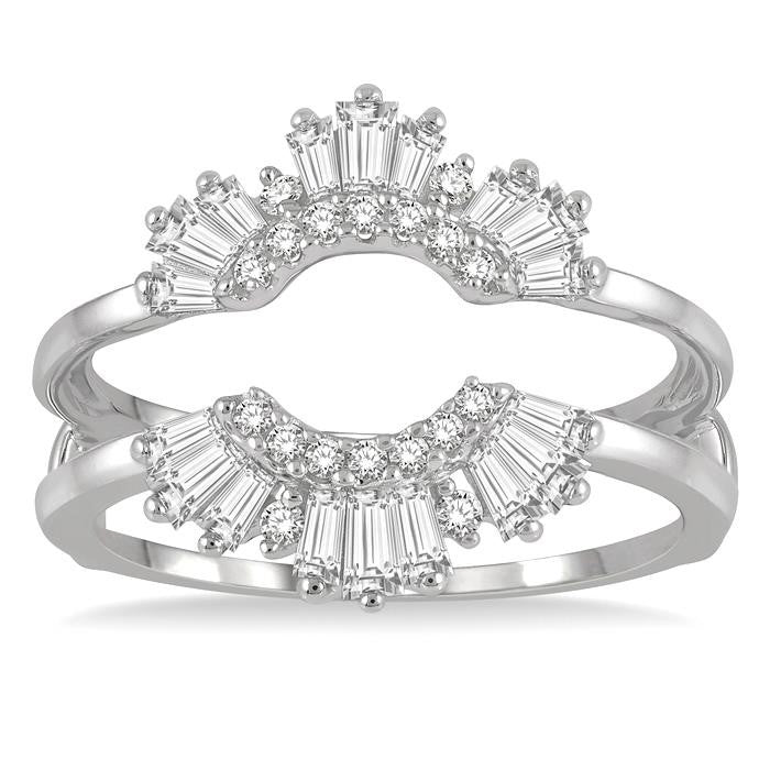 5/8 Ctw Arched Baguette and Round Cut Diamond Insert Ring in 14K White Gold