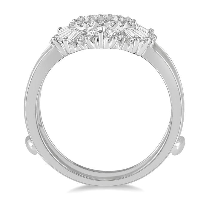 5/8 Ctw Arched Baguette and Round Cut Diamond Insert Ring in 14K White Gold