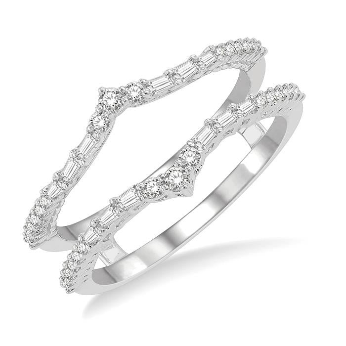 1/3 Ctw Chevron Baguette and Round Cut Diamond Insert Ring in 14K White Gold