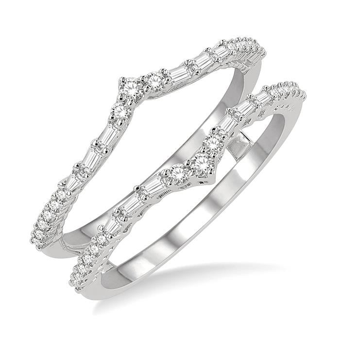1/3 Ctw Chevron Baguette and Round Cut Diamond Insert Ring in 14K White Gold