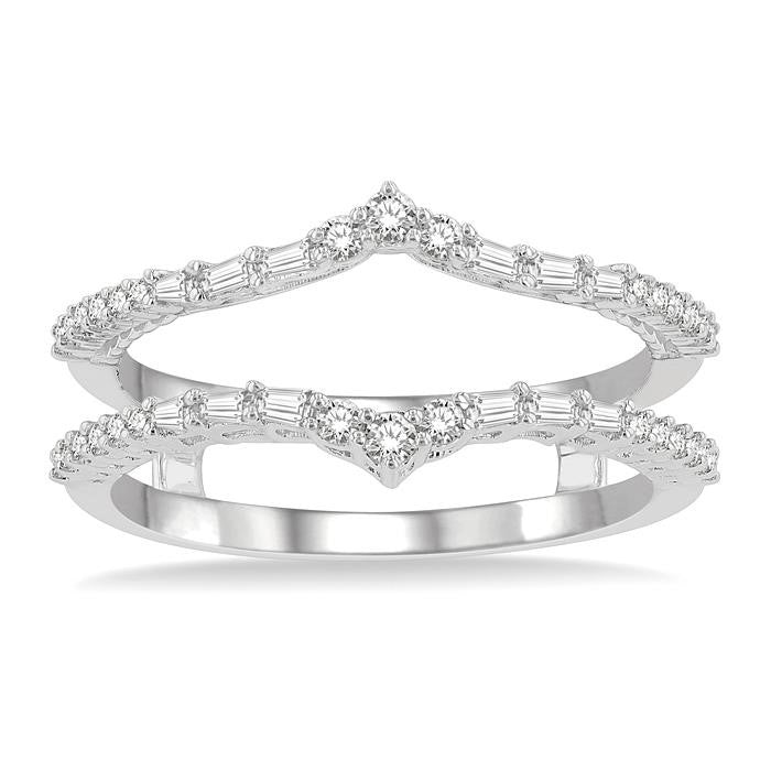 1/3 Ctw Chevron Baguette and Round Cut Diamond Insert Ring in 14K White Gold