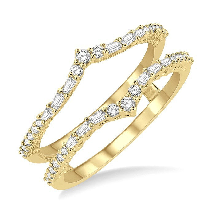 1/3 Ctw Baguette and Round Cut Diamond Chevron Insert Ring in 14K Yellow Gold