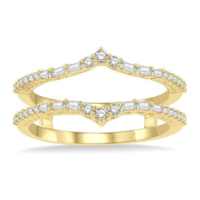 1/3 Ctw Baguette and Round Cut Diamond Chevron Insert Ring in 14K Yellow Gold