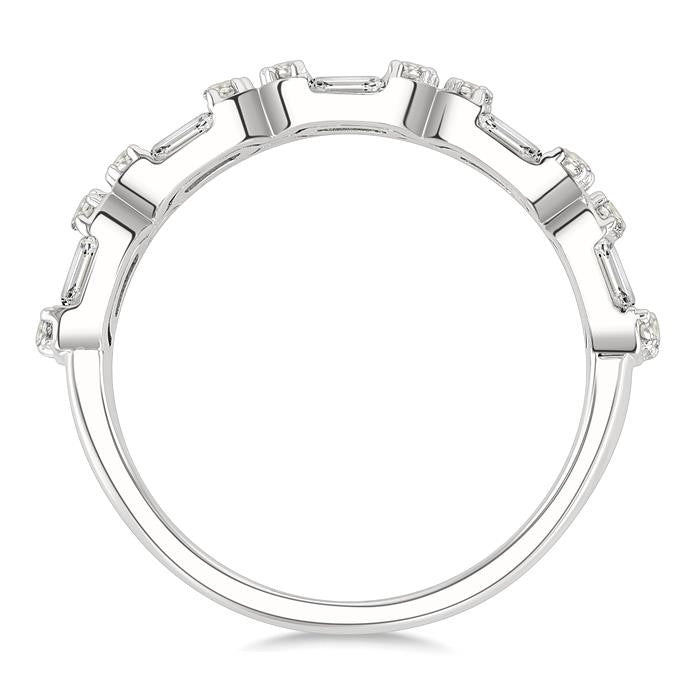 3/4 Ctw Elongated Cushion Mount Link Fusion Baguette and Round Cut Diamond Fashion Band in 14K White Gold