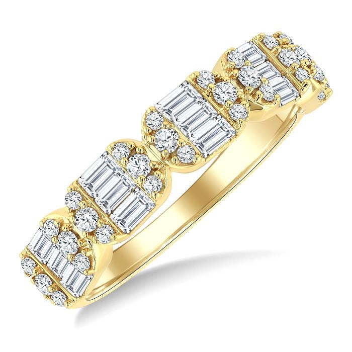 3/4 Ctw Elongated Cushion Mount Link Fusion Baguette and Round Cut Diamond Fashion Band in 14K Yellow Gold