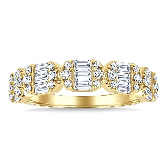 3/4 Ctw Elongated Cushion Mount Link Fusion Baguette and Round Cut Diamond Fashion Band in 14K Yellow Gold