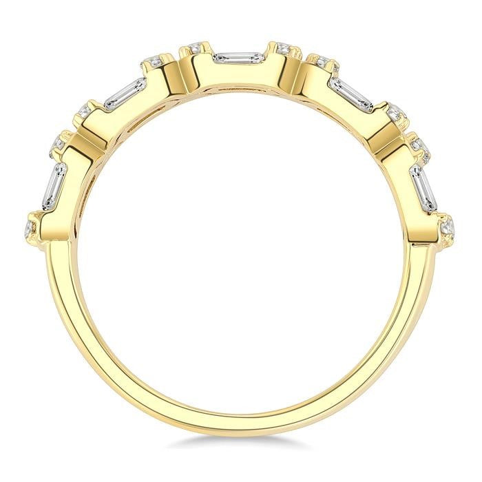 3/4 Ctw Elongated Cushion Mount Link Fusion Baguette and Round Cut Diamond Fashion Band in 14K Yellow Gold