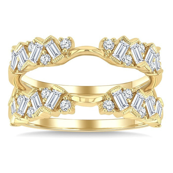 3/4 Ctw Zigzag Baguette and Round Cut Diamond Insert Ring in 14K Yellow Gold