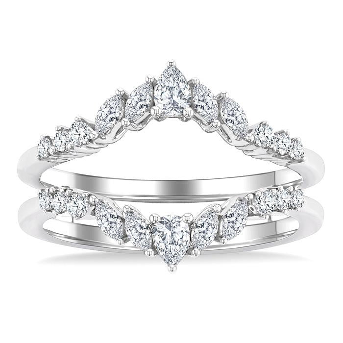 1/2 Ctw Chevron Pear, Marquise and Round Cut Diamond Insert Ring in 14K White Gold