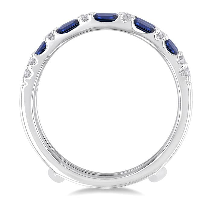2.1x1.4, 2.9x1.5 & 3.1x1.5 MM Baguette Cut Sapphire and 1/5 Ctw Round Cut Diamond Precious Insert Ring in 14K White Gold
