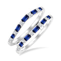 2.1x1.4, 2.9x1.5 & 3.1x1.5 MM Baguette Cut Sapphire and 1/5 Ctw Round Cut Diamond Precious Insert Ring in 14K White Gold