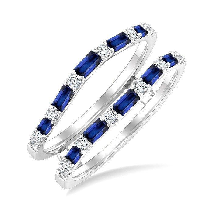 2.1x1.4, 2.9x1.5 & 3.1x1.5 MM Baguette Cut Sapphire and 1/5 Ctw Round Cut Diamond Precious Insert Ring in 14K White Gold