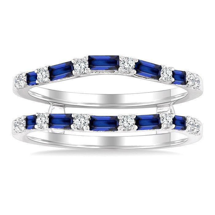 2.1x1.4, 2.9x1.5 & 3.1x1.5 MM Baguette Cut Sapphire and 1/5 Ctw Round Cut Diamond Precious Insert Ring in 14K White Gold