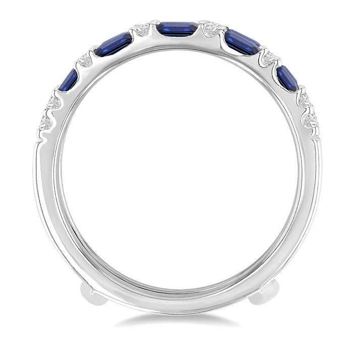 2.1x1.4, 2.9x1.5 & 3.1x1.5 MM Baguette Cut Sapphire and 1/5 Ctw Round Cut Diamond Precious Insert Ring in 14K White Gold